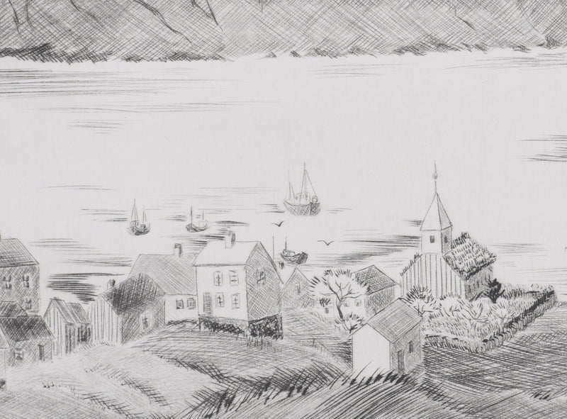 Camille COMBE : Aux îles Feroe, Gravure originale signée