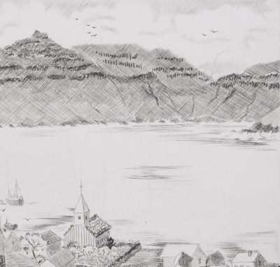 Camille COMBE : Aux îles Feroe, Gravure originale signée