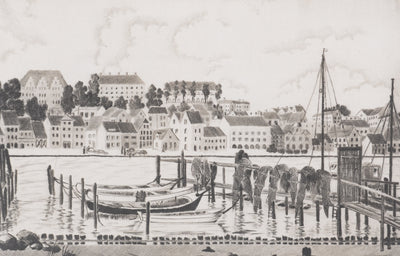Camille COMBE : Le port de Flensbourg, Gravure originale signée