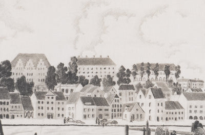 Camille COMBE : Le port de Flensbourg, Gravure originale signée