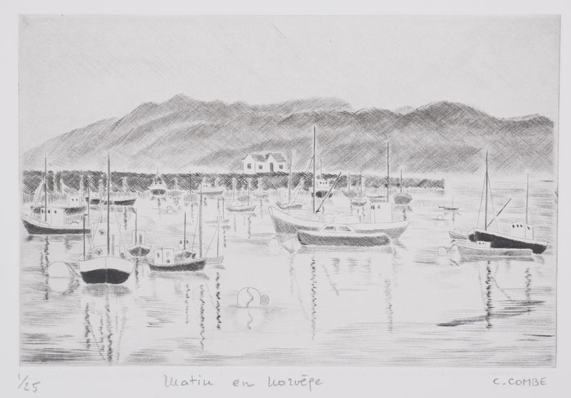 Camille COMBE : Matin en Norvège, Gravure originale signée