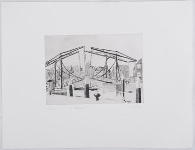 Camille COMBE : A Dordrecht (Pays-Bas), Gravure originale signée
