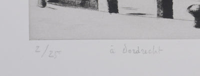 Camille COMBE : A Dordrecht (Pays-Bas), Gravure originale signée