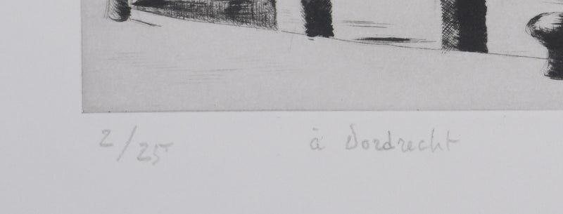 Camille COMBE : A Dordrecht (Pays-Bas), Gravure originale signée