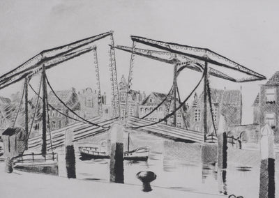 Camille COMBE : A Dordrecht (Pays-Bas), Gravure originale signée