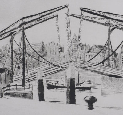 Camille COMBE : A Dordrecht (Pays-Bas), Gravure originale signée