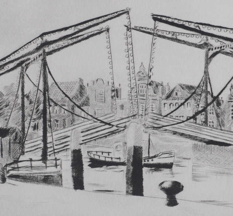 Camille COMBE : A Dordrecht (Pays-Bas), Gravure originale signée