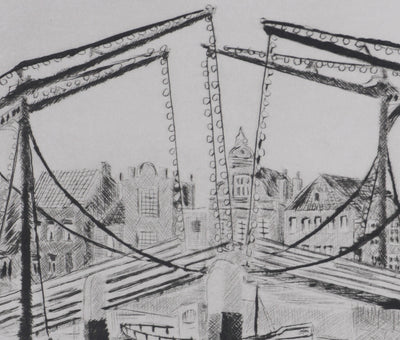 Camille COMBE : A Dordrecht (Pays-Bas), Gravure originale signée