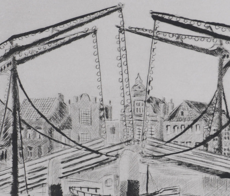 Camille COMBE : A Dordrecht (Pays-Bas), Gravure originale signée
