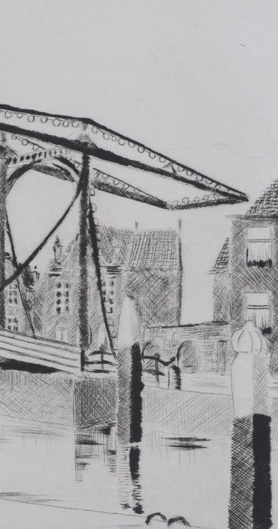 Camille COMBE : A Dordrecht (Pays-Bas), Gravure originale signée