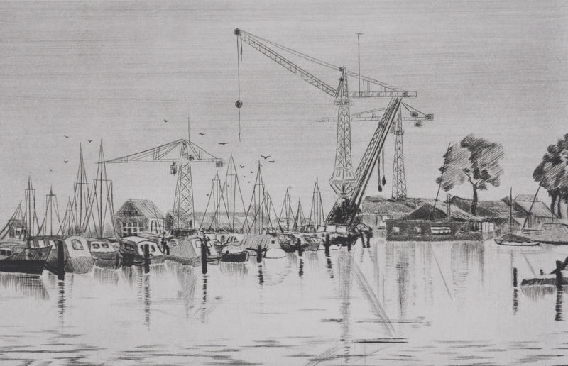 Camille COMBE : Le port de Spaarndam, Gravure originale signée