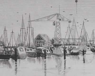 Camille COMBE : Le port de Spaarndam, Gravure originale signée