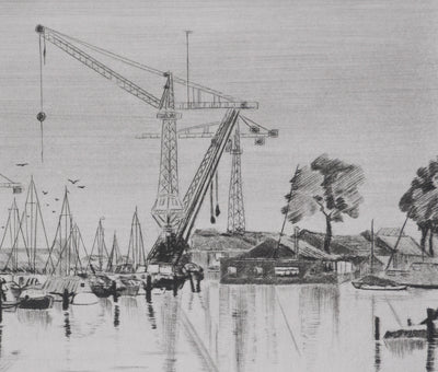Camille COMBE : Le port de Spaarndam, Gravure originale signée