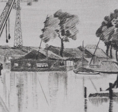 Camille COMBE : Le port de Spaarndam, Gravure originale signée