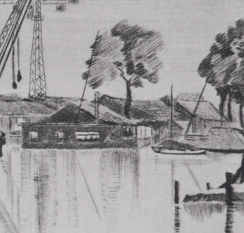 Camille COMBE : Le port de Spaarndam, Gravure originale signée