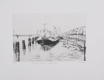 Camille COMBE : Les heures calmes de Spaarndam, Gravure originale signée