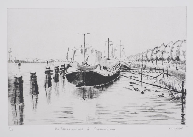 Camille COMBE : Les heures calmes de Spaarndam, Gravure originale signée