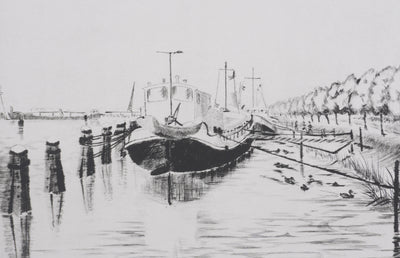 Camille COMBE : Les heures calmes de Spaarndam, Gravure originale signée