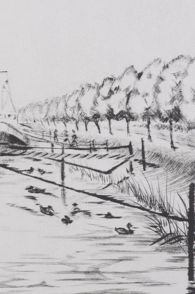 Camille COMBE : Les heures calmes de Spaarndam, Gravure originale signée