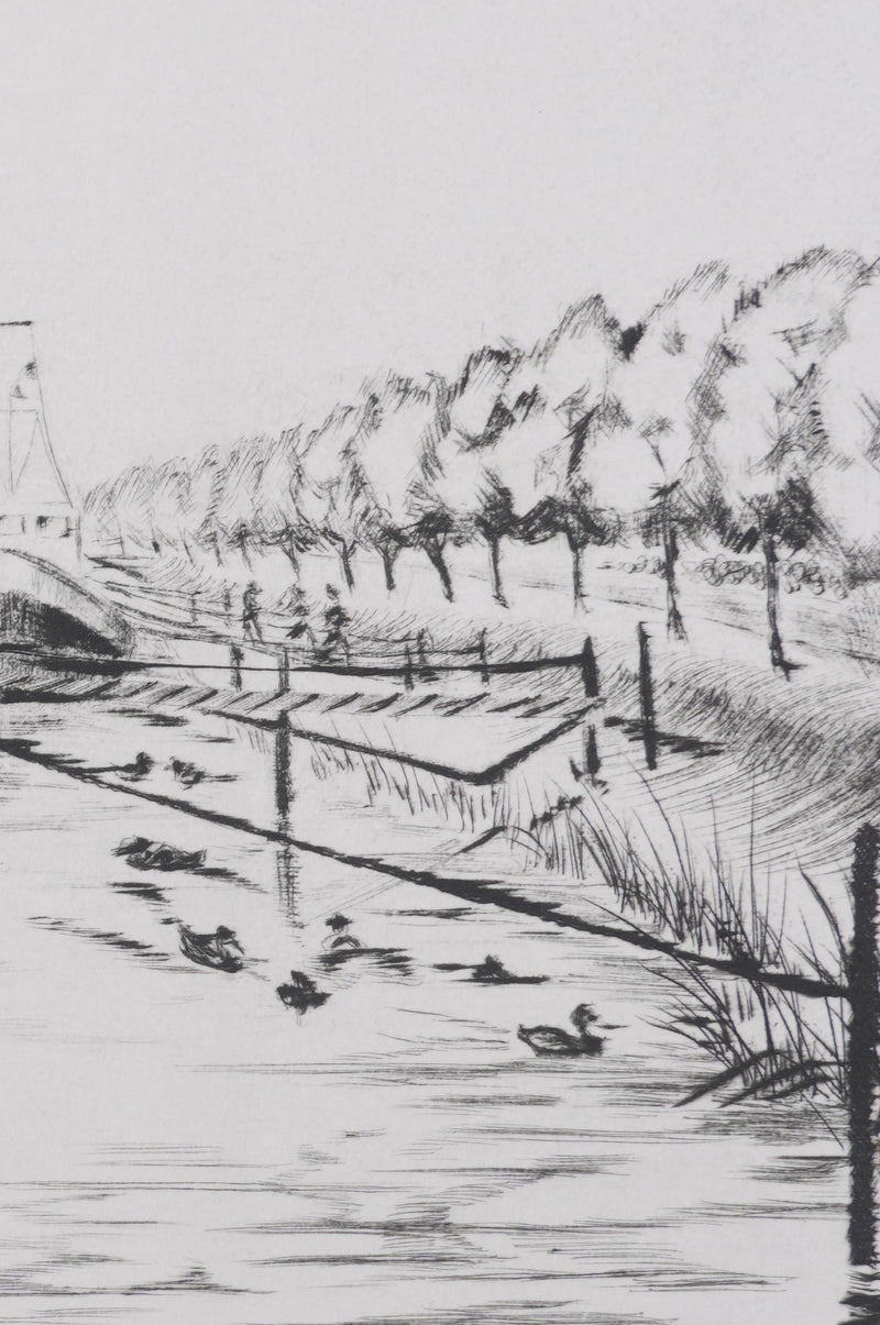 Camille COMBE : Les heures calmes de Spaarndam, Gravure originale signée