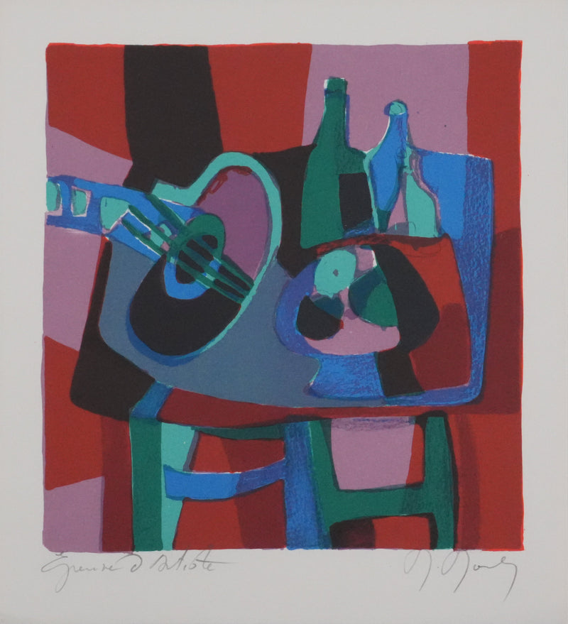 Marcel MOULY : Nature morte au luth (E.A.), Lithographie originale signée