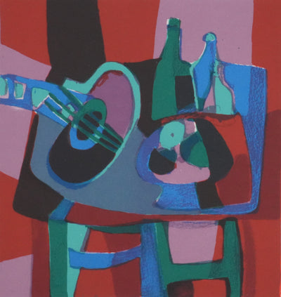 Marcel MOULY : Nature morte au luth, Lithographie originale signée