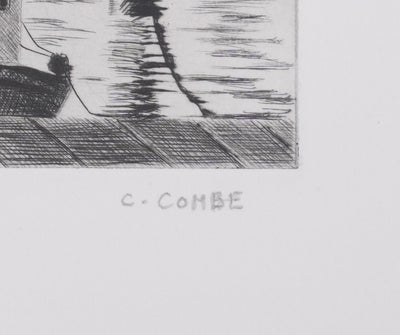 Camille COMBE : Dordrecht, près du Vischmarkt, Gravure originale signée
