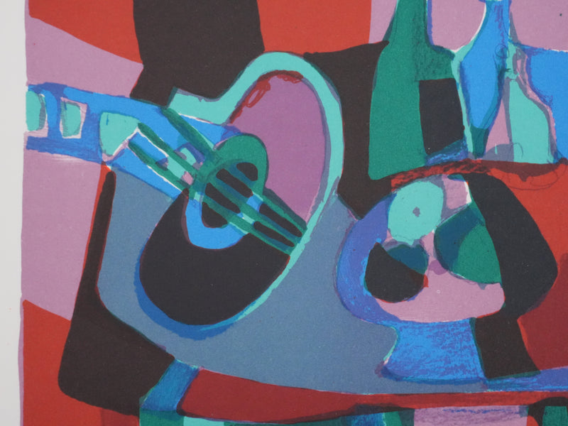 Marcel MOULY : Nature morte au luth, Lithographie originale signée