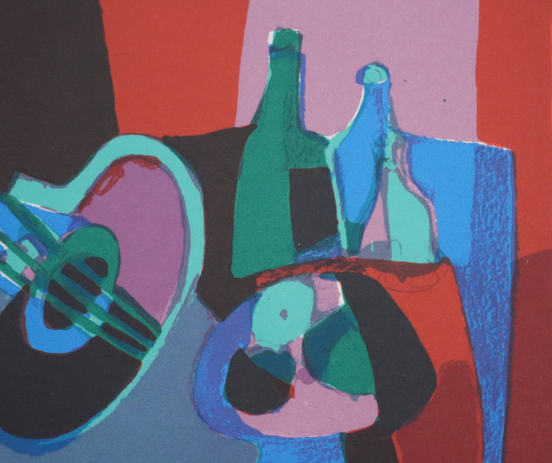 Marcel MOULY : Nature morte au luth, Lithographie originale signée