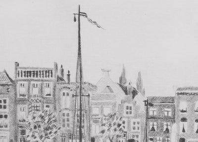 Camille COMBE : Dordrecht, près du Vischmarkt, Gravure originale signée