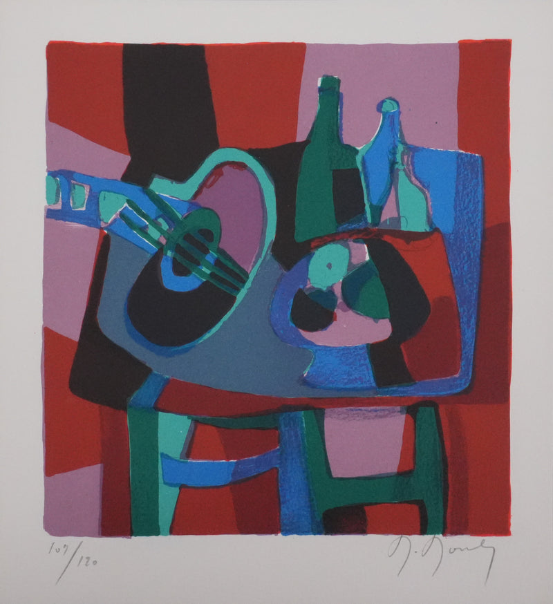 Marcel MOULY : Nature morte au luth, Lithographie originale signée