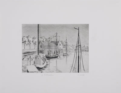 Camille COMBE : A Enkhuizen, Gravure originale signée