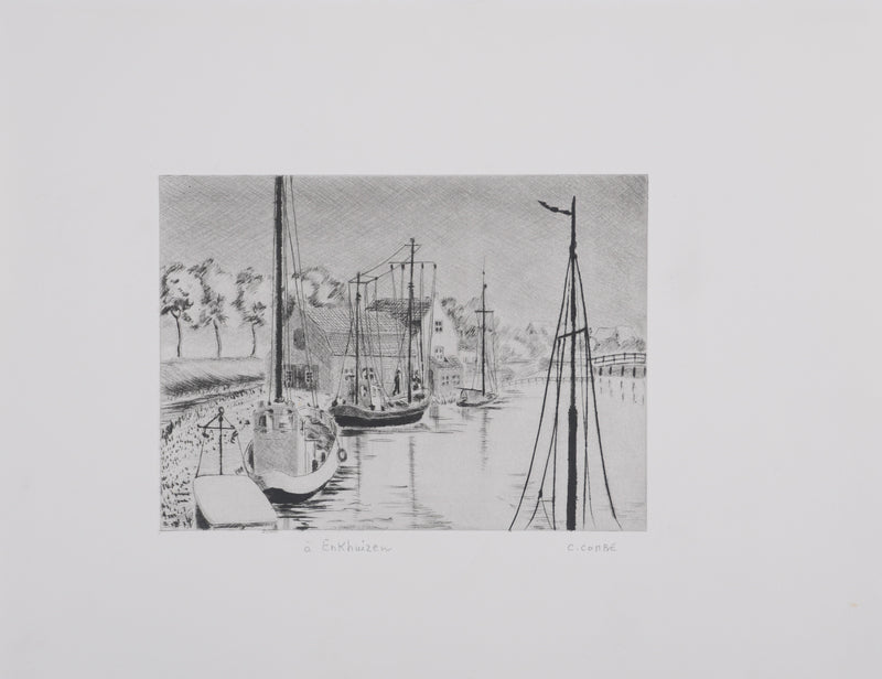 Camille COMBE : A Enkhuizen, Gravure originale signée