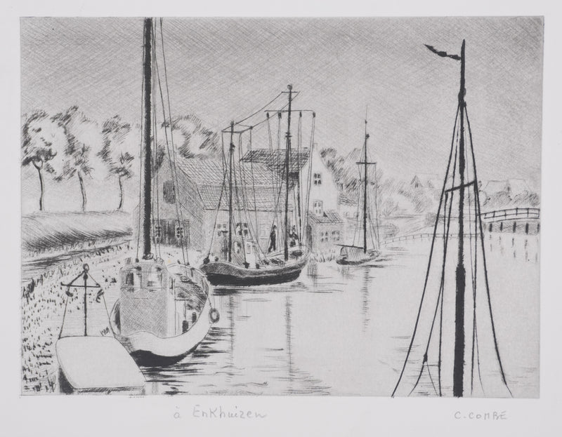 Camille COMBE : A Enkhuizen, Gravure originale signée