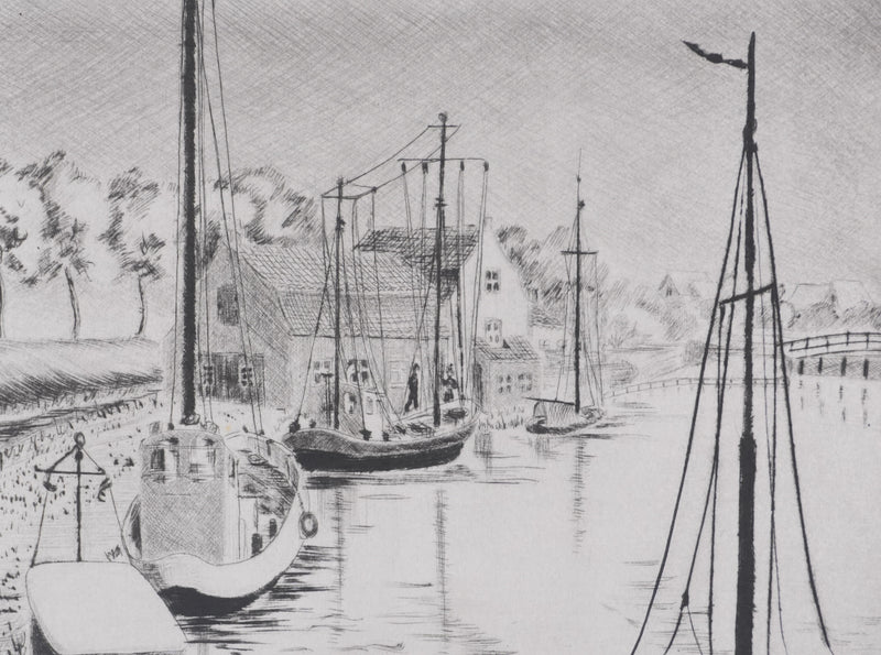 Camille COMBE : A Enkhuizen, Gravure originale signée