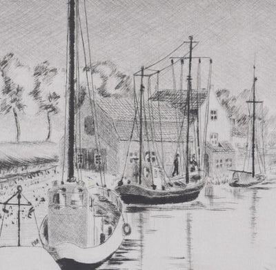 Camille COMBE : A Enkhuizen, Gravure originale signée