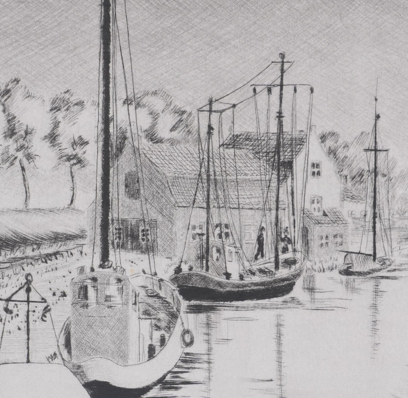 Camille COMBE : A Enkhuizen, Gravure originale signée