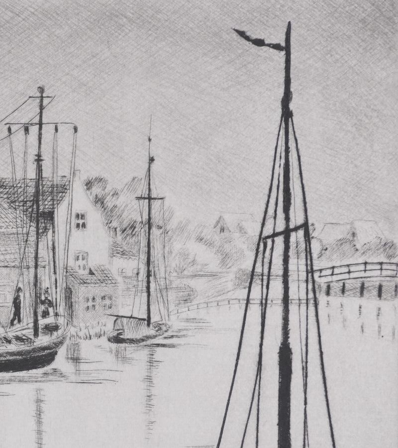 Camille COMBE : A Enkhuizen, Gravure originale signée
