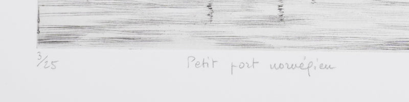 Camille COMBE : Petit port norvégien, Gravure originale signée