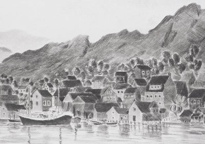 Camille COMBE : Petit port norvégien, Gravure originale signée