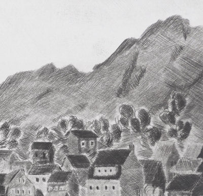 Camille COMBE : Petit port norvégien, Gravure originale signée