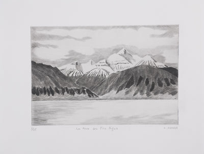 Camille COMBE : La terre des Pics Aigus, Gravure originale signée
