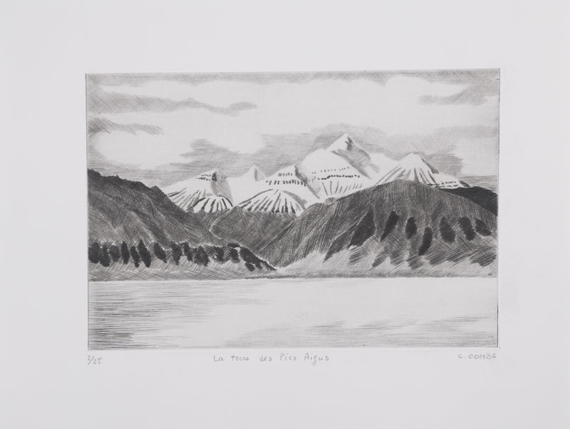 Camille COMBE : La terre des Pics Aigus, Gravure originale signée