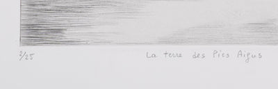 Camille COMBE : La terre des Pics Aigus, Gravure originale signée