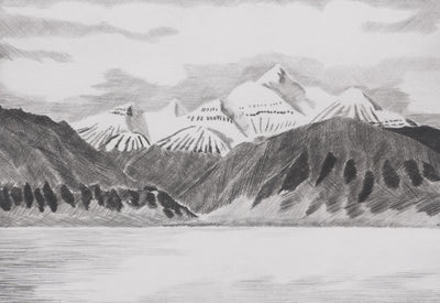Camille COMBE : La terre des Pics Aigus, Gravure originale signée