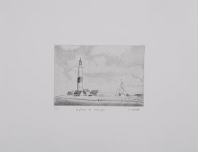 Camille COMBE : Le phare de Kampen, Gravure originale signée