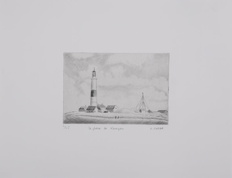 Camille COMBE : Le phare de Kampen, Gravure originale signée