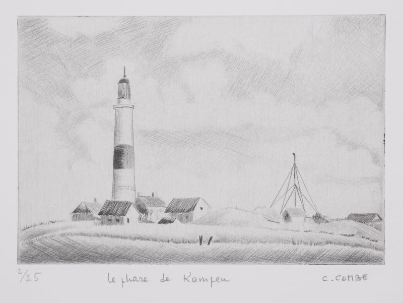 Camille COMBE : Le phare de Kampen, Gravure originale signée