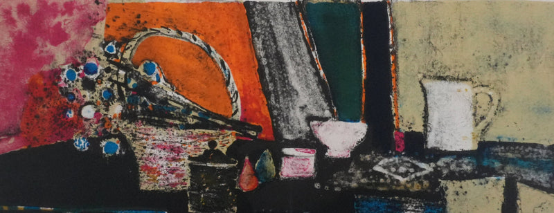 René GENIS : Le panier et nature morte, Lithographie originale signée