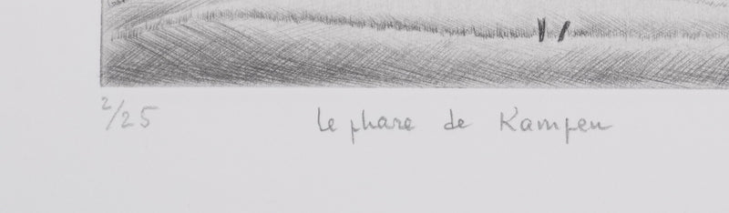 Camille COMBE : Le phare de Kampen, Gravure originale signée